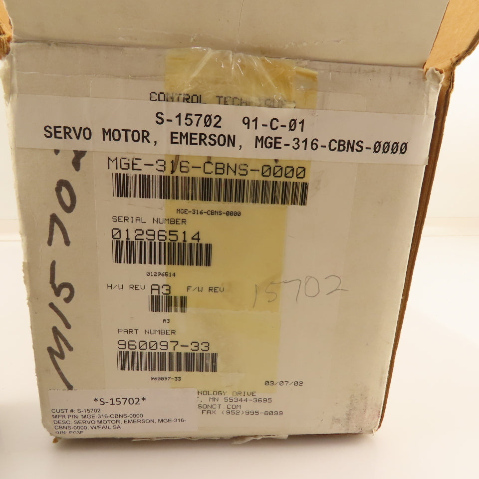 Emerson MGE-316-CBNS-0000 1Hp 4000RPM 240VAC 3Ph AC Servo Motor W/ Encoder