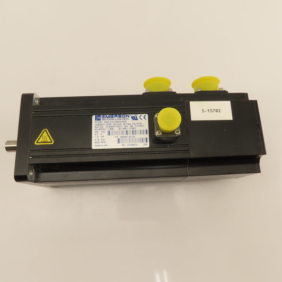 Emerson MGE-316-CBNS-0000 1Hp 4000RPM 240VAC 3Ph AC Servo Motor W/ Encoder