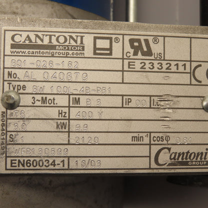 Cantoni S01-026-162 SW-100L-4B-P51 AC Motor 400VY 3kW 3Ph 2120RPM 76Hz