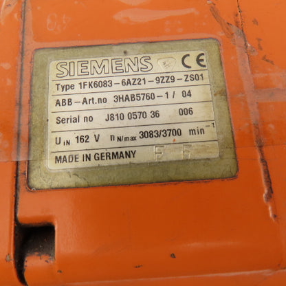 ABB Robotics 1FK6083-6AZ21-9ZZ9-ZS01 Servo Motor 162V 3083-3700 RPM