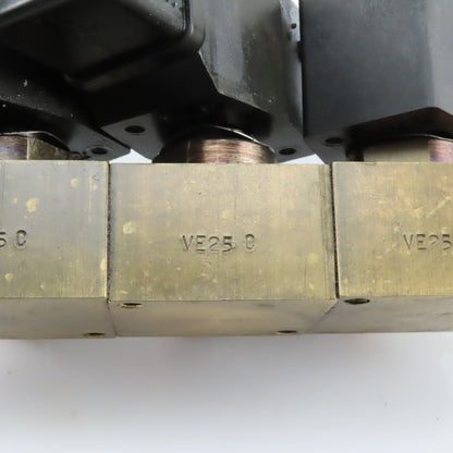 Lane Pneumatic VE25-C Pneumatic Solenoid 3 Valve Bank Brass Manifold 120V Coil