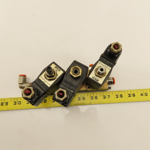 Lane Pneumatic VE25-C Pneumatic Solenoid 3 Valve Bank Brass Manifold 120V Coil