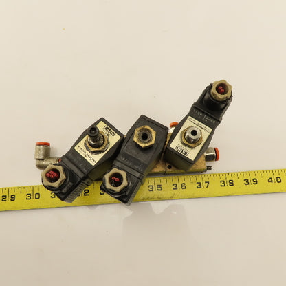 Lane Pneumatic VE25-C Pneumatic Solenoid 3 Valve Bank Brass Manifold 120V Coil