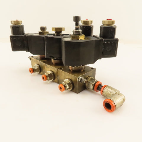 Lane Pneumatic VE25-C Pneumatic Solenoid 3 Valve Bank Brass Manifold 120V Coil