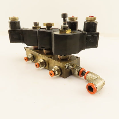 Lane Pneumatic VE25-C Pneumatic Solenoid 3 Valve Bank Brass Manifold 120V Coil