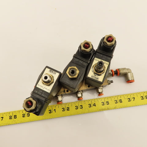 Lane Pneumatic VE25-C Pneumatic Solenoid 3 Valve Bank Brass Manifold 120V Coil