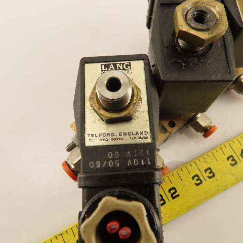 Lane Pneumatic VE25-C Pneumatic Solenoid 3 Valve Bank Brass Manifold 120V Coil