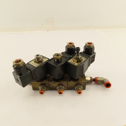 Lane Pneumatic VE25-C Pneumatic Solenoid 3 Valve Bank Brass Manifold 120V Coil