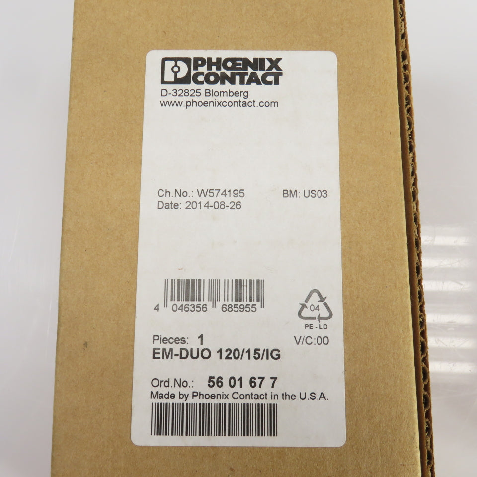 Phoenix Contact EM-DUO 120/15/IG Rail-Mounted Dual Power Outlet 120VAC 15A