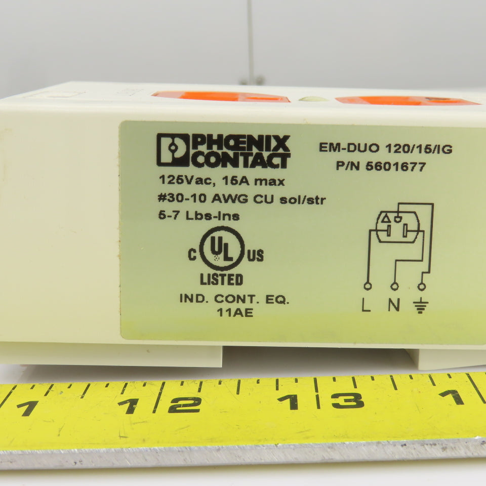 Phoenix Contact EM-DUO 120/15/IG Rail-Mounted Dual Power Outlet 120VAC 15A