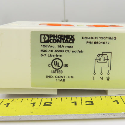Phoenix Contact EM-DUO 120/15/IG Rail-Mounted Dual Power Outlet 120VAC 15A