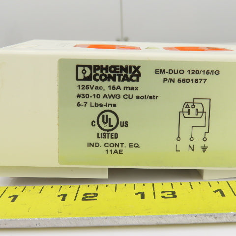 Phoenix Contact EM-DUO 120/15/IG Rail-Mounted Dual Power Outlet 120VAC 15A