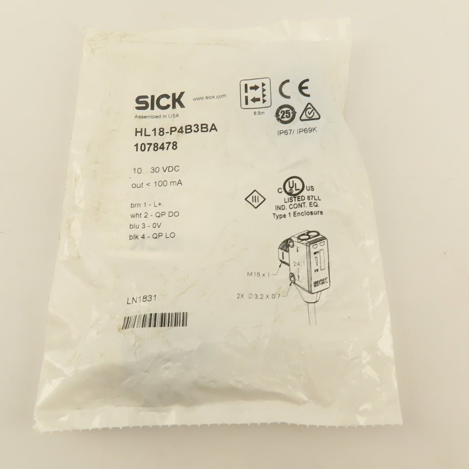 Sick HL18-P4B3BA SureSense Hybrid Photoelectric Sensor 1030VDC