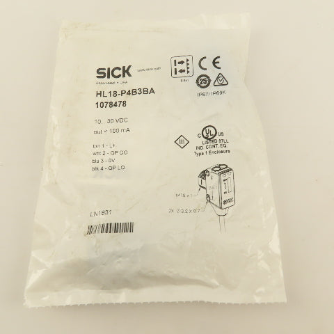 Sick HL18-P4B3BA SureSense Hybrid Photoelectric Sensor 1030VDC