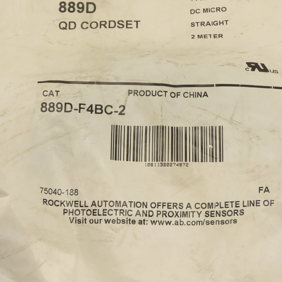 Allen Bradley 889D-F4BC-2 QD Cordset 4 Pin Micro DC Straight 2 Meter Cable