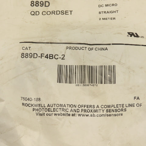 Allen Bradley 889D-F4BC-2 QD Cordset 4 Pin Micro DC Straight 2 Meter Cable