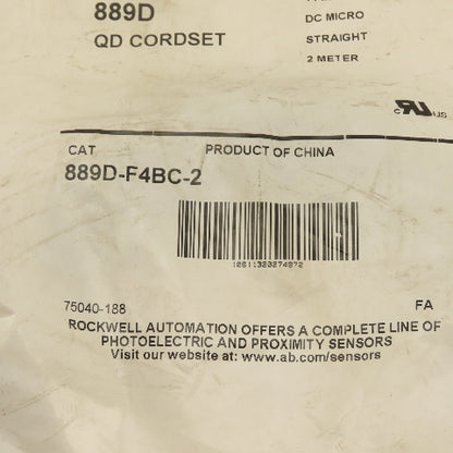 Allen Bradley 889D-F4BC-2 QD Cordset 4 Pin Micro DC Straight 2 Meter Cable