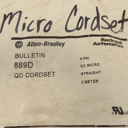 Allen Bradley 889D-F4BC-2 QD Cordset 4 Pin Micro DC Straight 2 Meter Cable