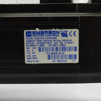 Emerson MH015A947:1 1.01HP Servo Motor W/Right Angle Gear Reducer 15:1 Ratio