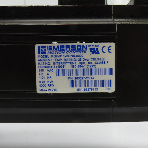 Emerson MH015A947:1 1.01HP Servo Motor W/Right Angle Gear Reducer 15:1 Ratio