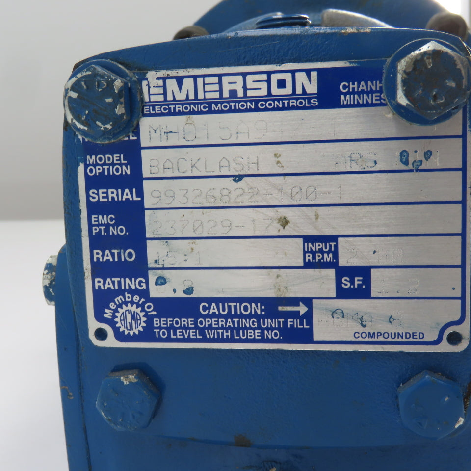 Emerson MH015A947:1 1.01HP Servo Motor W/Right Angle Gear Reducer 15:1 Ratio