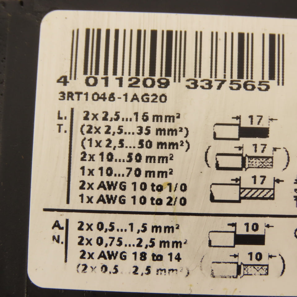 Siemens 3RT1046-1AG20 Contactor Relay 95A 45kW 400VAC 3 Pole 110V Coil