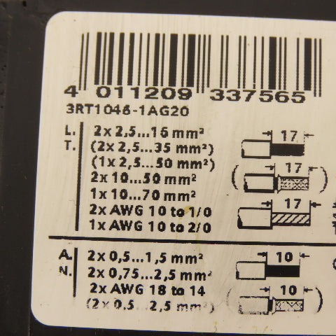 Siemens 3RT1046-1AG20 Contactor Relay 95A 45kW 400VAC 3 Pole 110V Coil