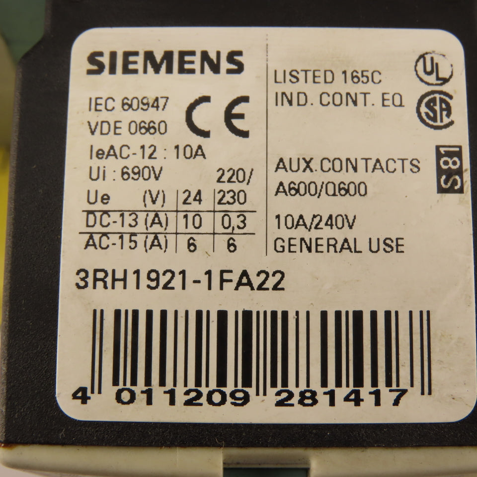 Siemens 3RT1046-1AG20 Contactor Relay 95A 45kW 400VAC 3 Pole 110V Coil