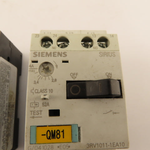 Siemens 3RV1011-1EA10 Manual Motor Starter Overload 400V 3Ph 2.8-4A Trip Lot/2