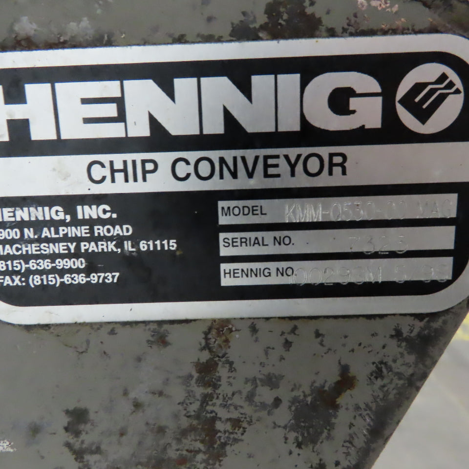 Hennig KMM-0530-00 116" Magnetic Incline Chip Conveyor 10" Belt 59" Disc 3Ph