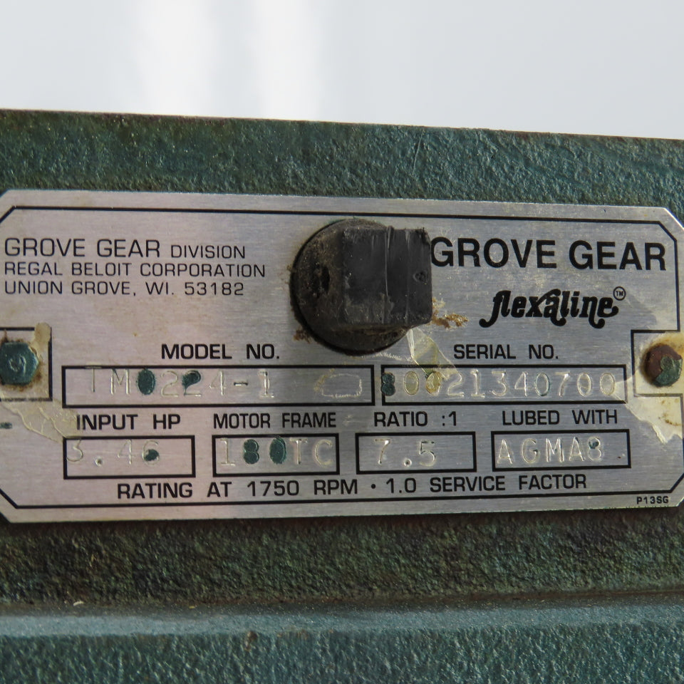Grove Gear TMQ224-1 7.5:1 Ratio Gear Reducer 180TC Frame 3.46HP 1750 RPM Input