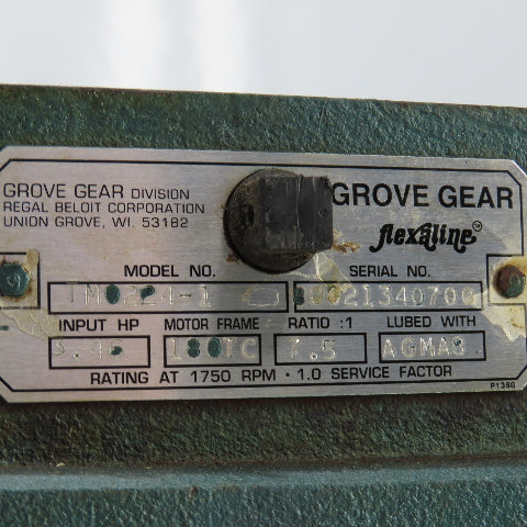 Grove Gear TMQ224-1 7.5:1 Ratio Gear Reducer 180TC Frame 3.46HP 1750 RPM Input