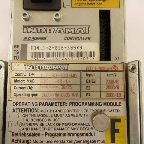 Indramat TDM 1.2-030-300WO MOD1/0X06-050 AC Servo Drive 90C-KD-1 2000RPM