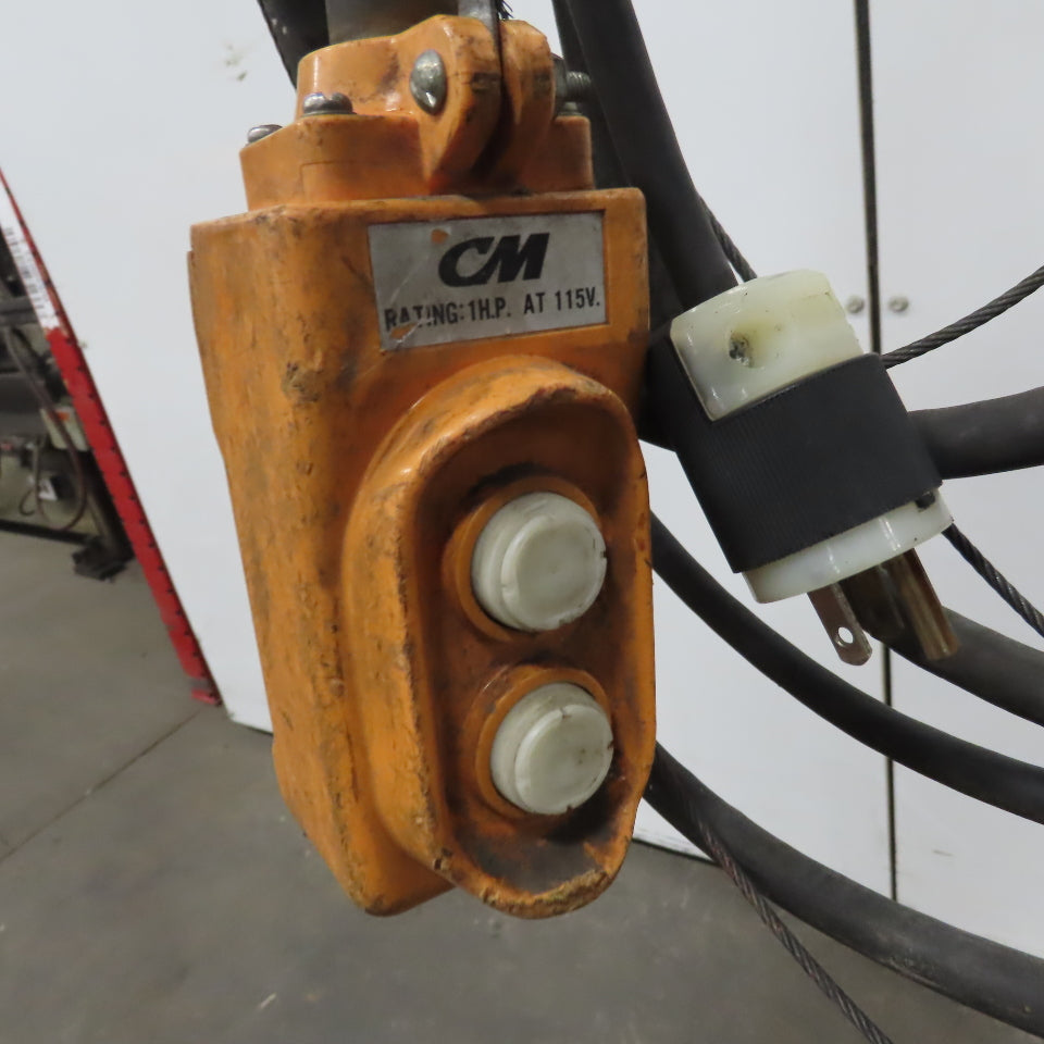 CM Lodestar Model A 1/8 Ton Electric Hoist 10' Lift 32 FPM 120V 1Ph W/Trolley