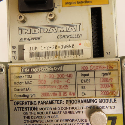 Indramat TDM1.2-30-300-W0 MOD 1/1X353-194 AC Servo Drive Controller 2000RPM