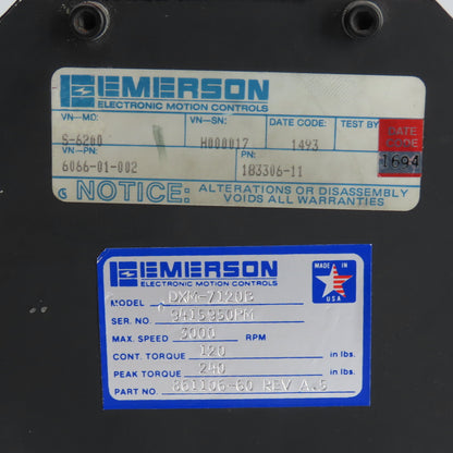 Emerson DXM-7120B 3000RPM AC Servo Motor 120in Lbs Cont. Torque 240 Peak