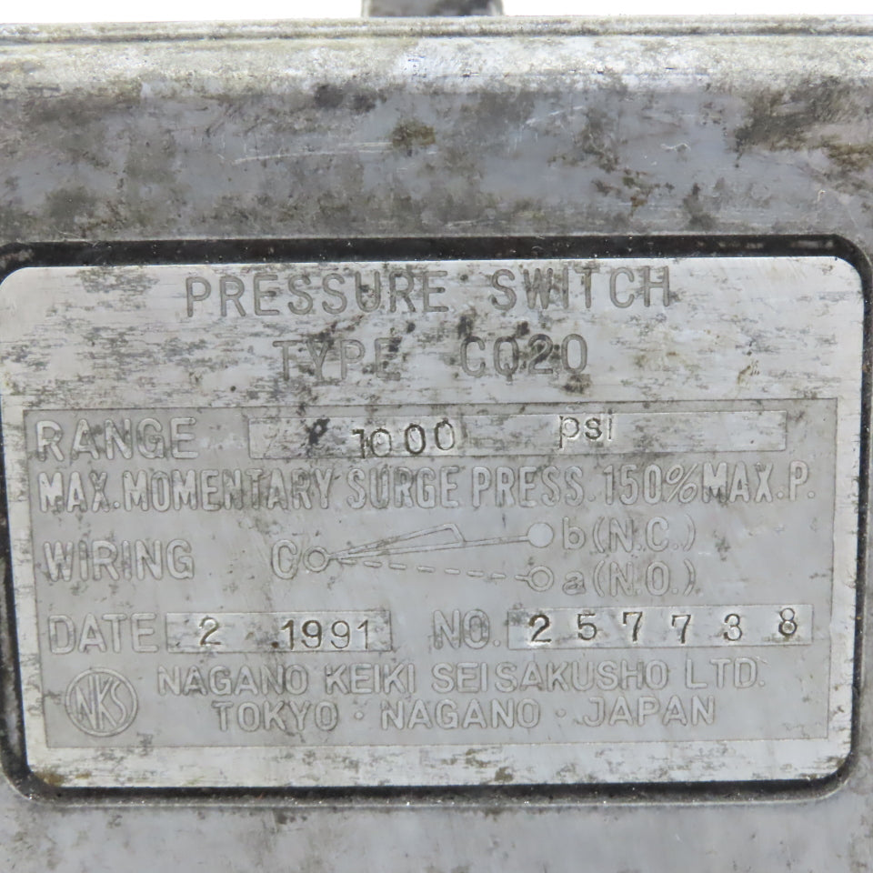 Nagano Keiki Type CQ20 1000 PSI Range Pressure Switch