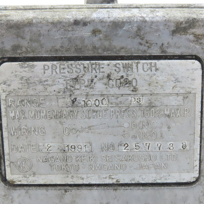 Nagano Keiki Type CQ20 1000 PSI Range Pressure Switch