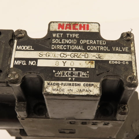Nachi 	S-G01-C5-GRZ-D2-32 Hydraulic Directional Valve Assembly Regulated Check