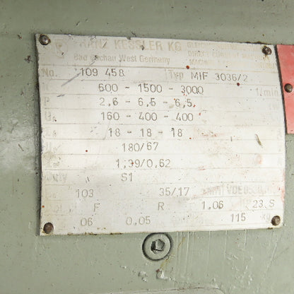 Franz Kessler 109 458 2.6-6.5KW DC Electric Motor 600-1500-3000 RPM 18A 160/400V