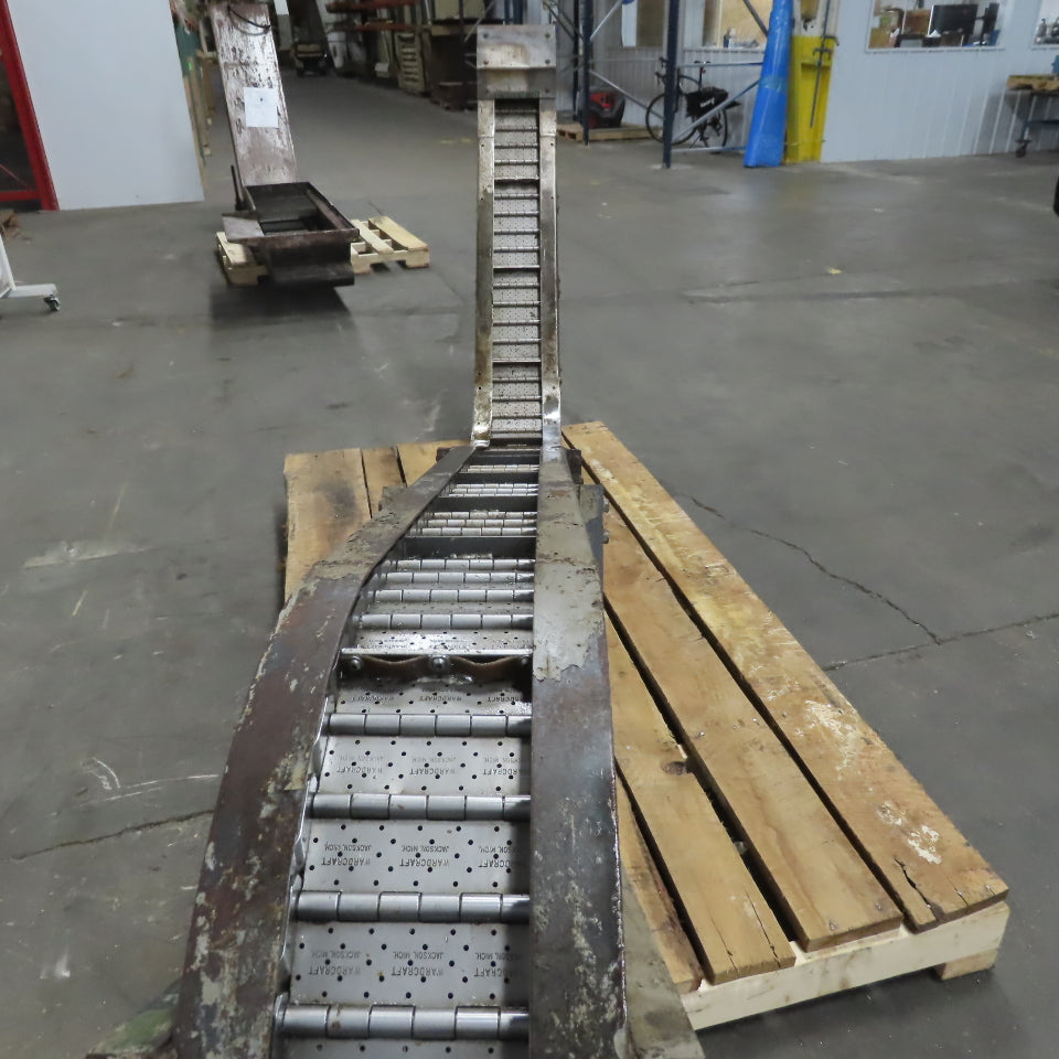 Wardcraft SHLPN600-T3 Incline Chip Conveyor 8" Belt 4FPM 72" Disc. 3Ph 144" OAL