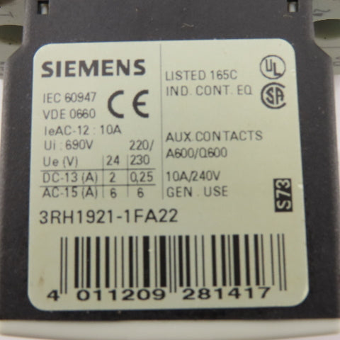 Siemens 3RT1024-1AG20 Contactor Relay 400V 5.5kW 3Ph 10Hp 110V Coil