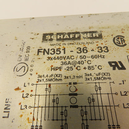 Schaffner FN351-36-33 440V 50/60Hz 3 Pole Power Line Filter