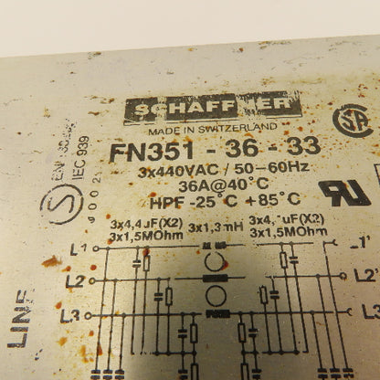 Schaffner FN351-36-33 440V 50/60Hz 3 Pole Power Line Filter