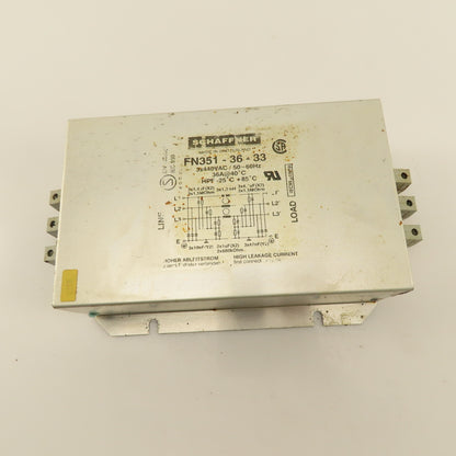 Schaffner FN351-36-33 440V 50/60Hz 3 Pole Power Line Filter