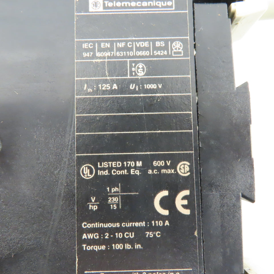 Telemecanique 120A 1000V Contactor Relay 15Hp 110V Coil