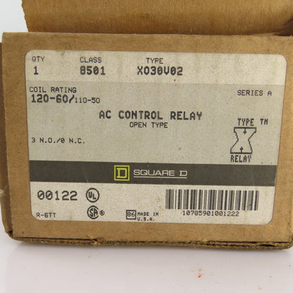 Square D 00122 X030V02 Ser. A Class 8501 AC Control Relay 120V Coil