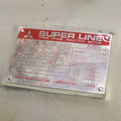 Mitsubishi SB-J 7.5KW AC Induction Motor 1770RPM 220V 3PH 180M Frame 50/60HZ
