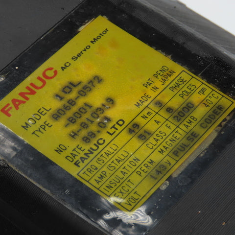 Fanuc A06B-0572-B001 1 0L 2000RPM AC Servo Motor 143V 51A 49NM 3PH W/Pulse Coder