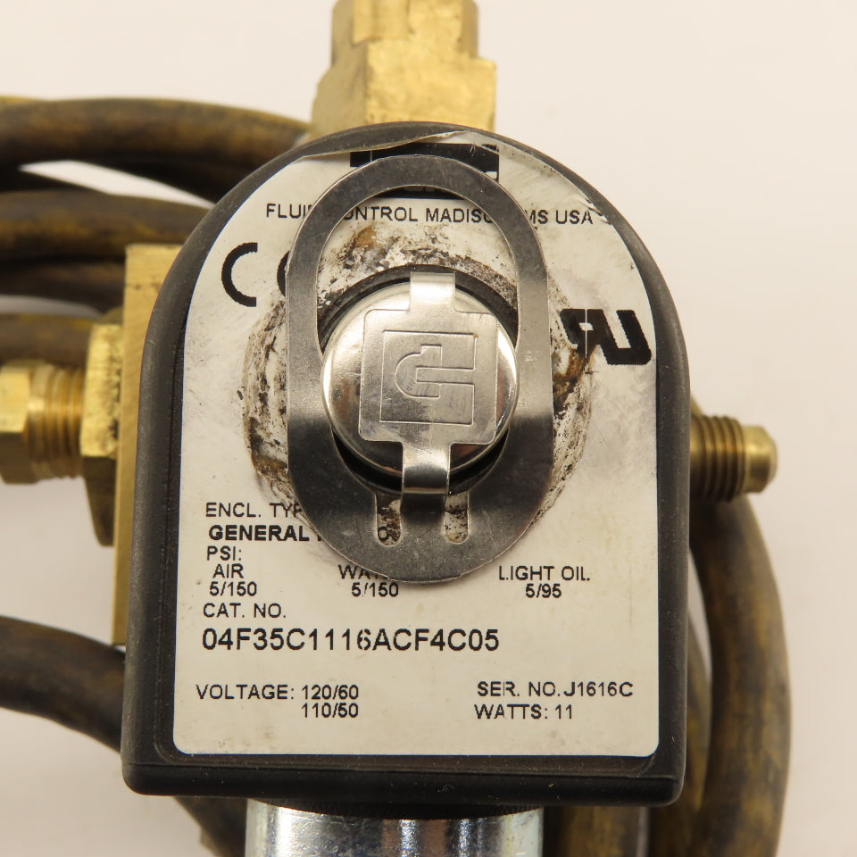Fluid Control 04F35C1116ACF4C05 1/4" 3 Way Brass Solenoid Valve 120V 50/60Hz